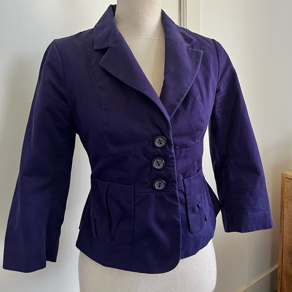 Cidra Anthropologie Navy Cotton Peplum Blazer Jacket 4